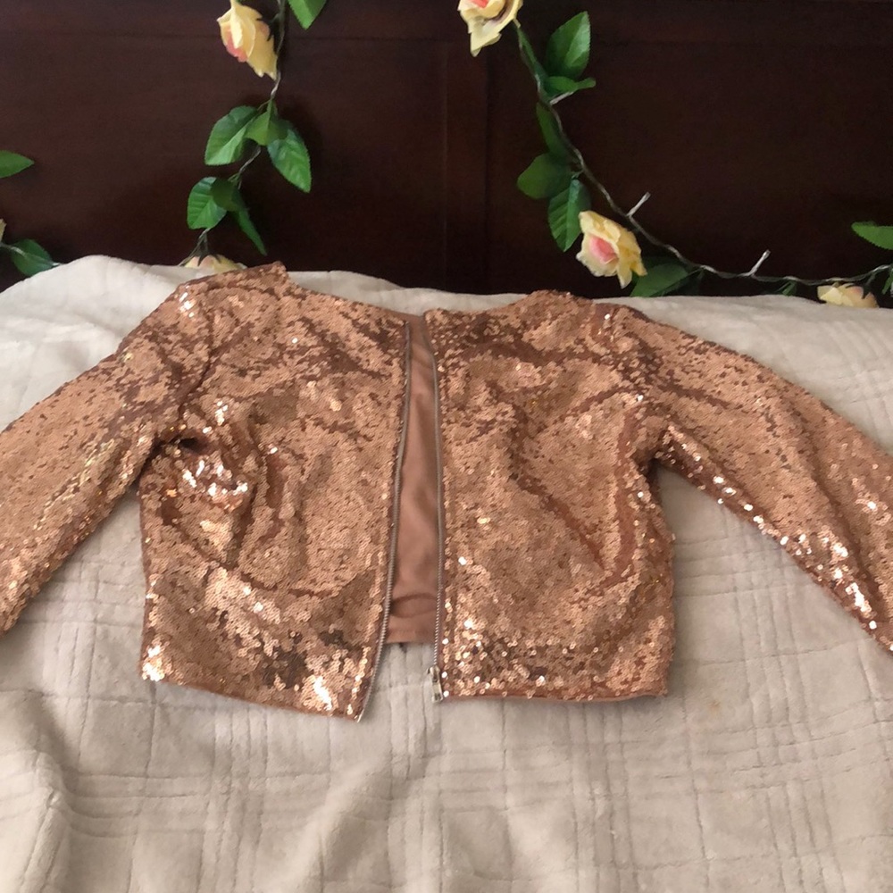 Shiny rose gold glitter sweater.
